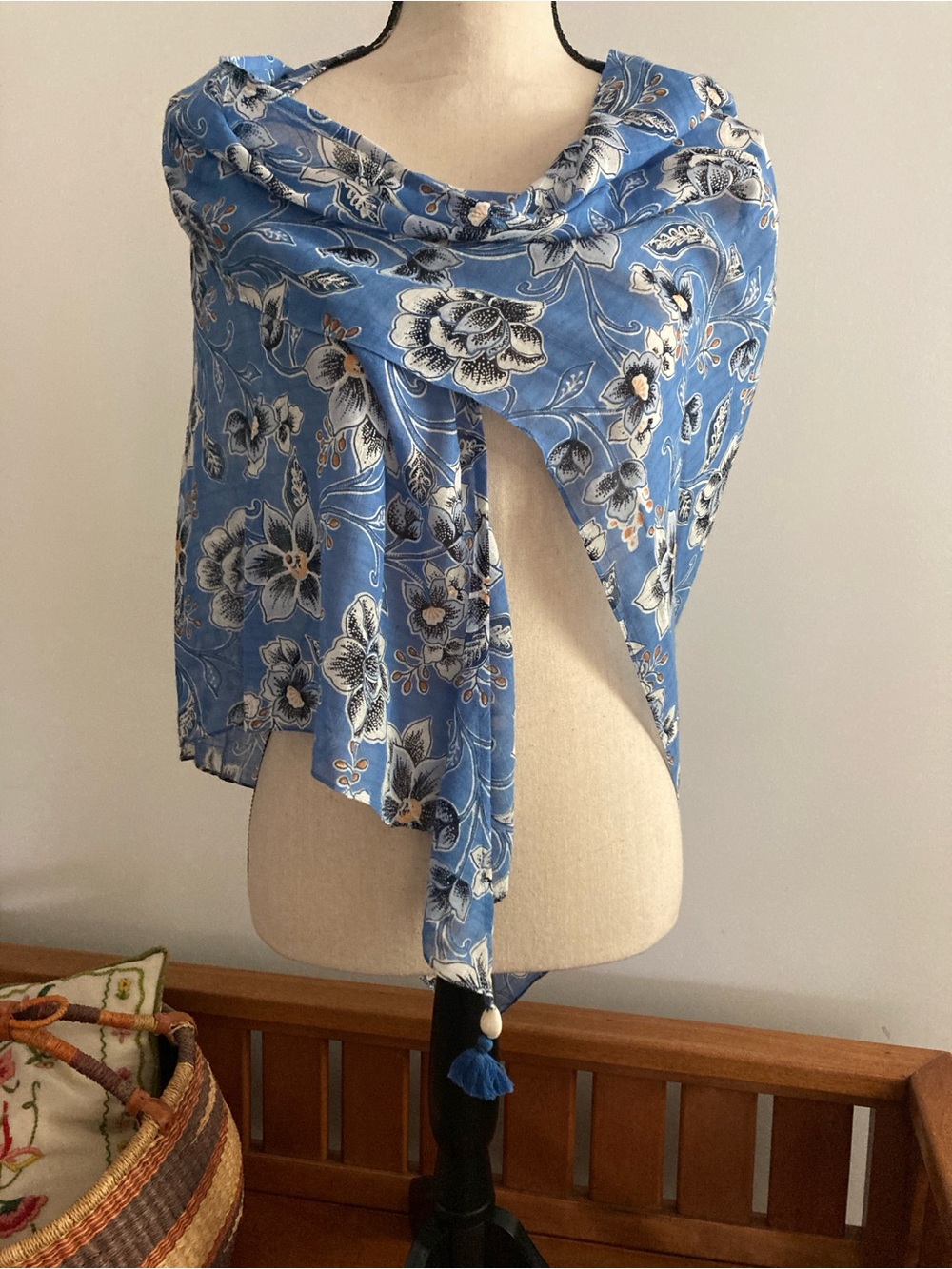 Women’s J Jill cotton scarf shawl wrap cottage boho coastal grandma mermaid